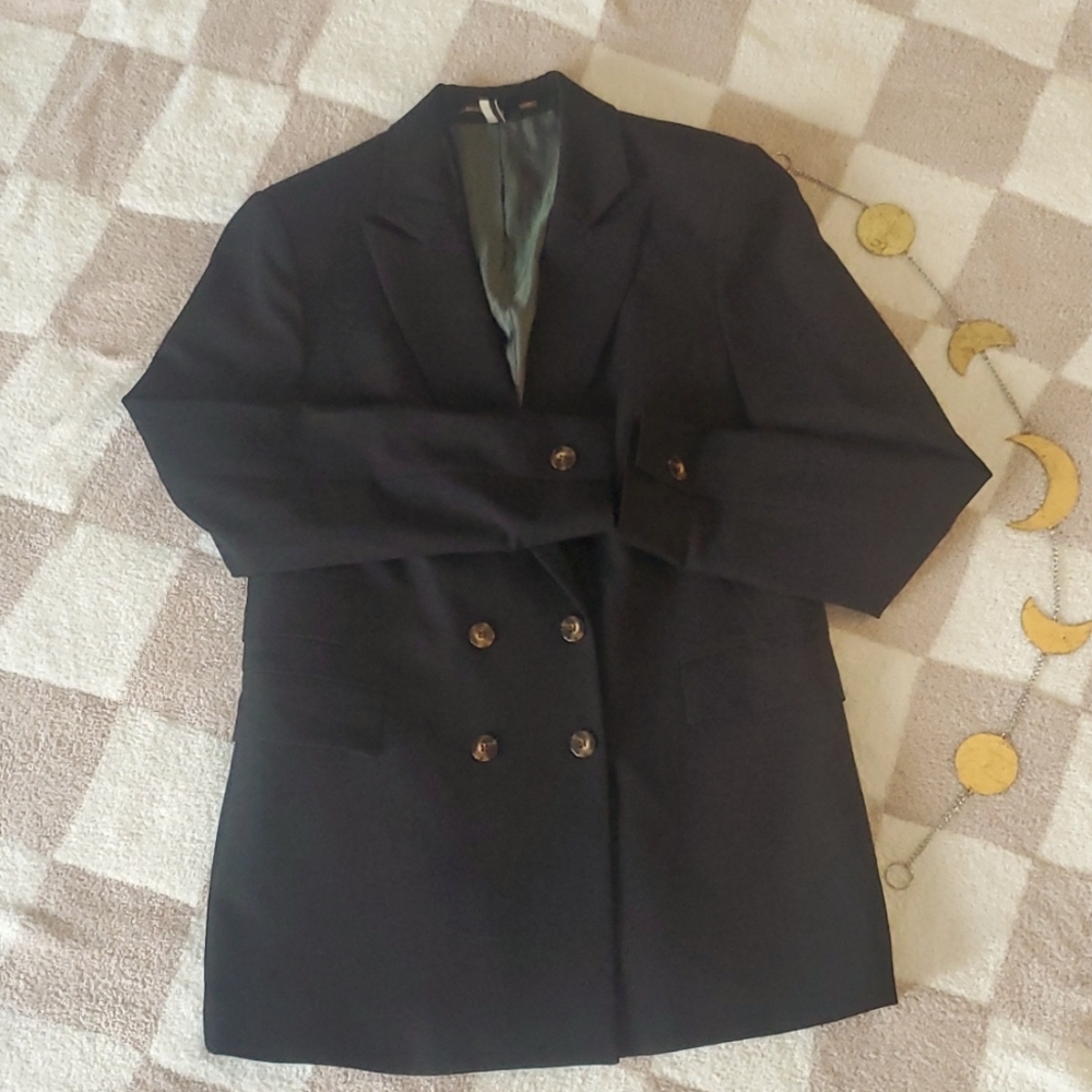 TOPSHOP EUC Black Double-breasted Longline Boyfriend Blazer